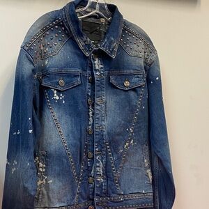 Men's Studded Denim Jacket - Blue